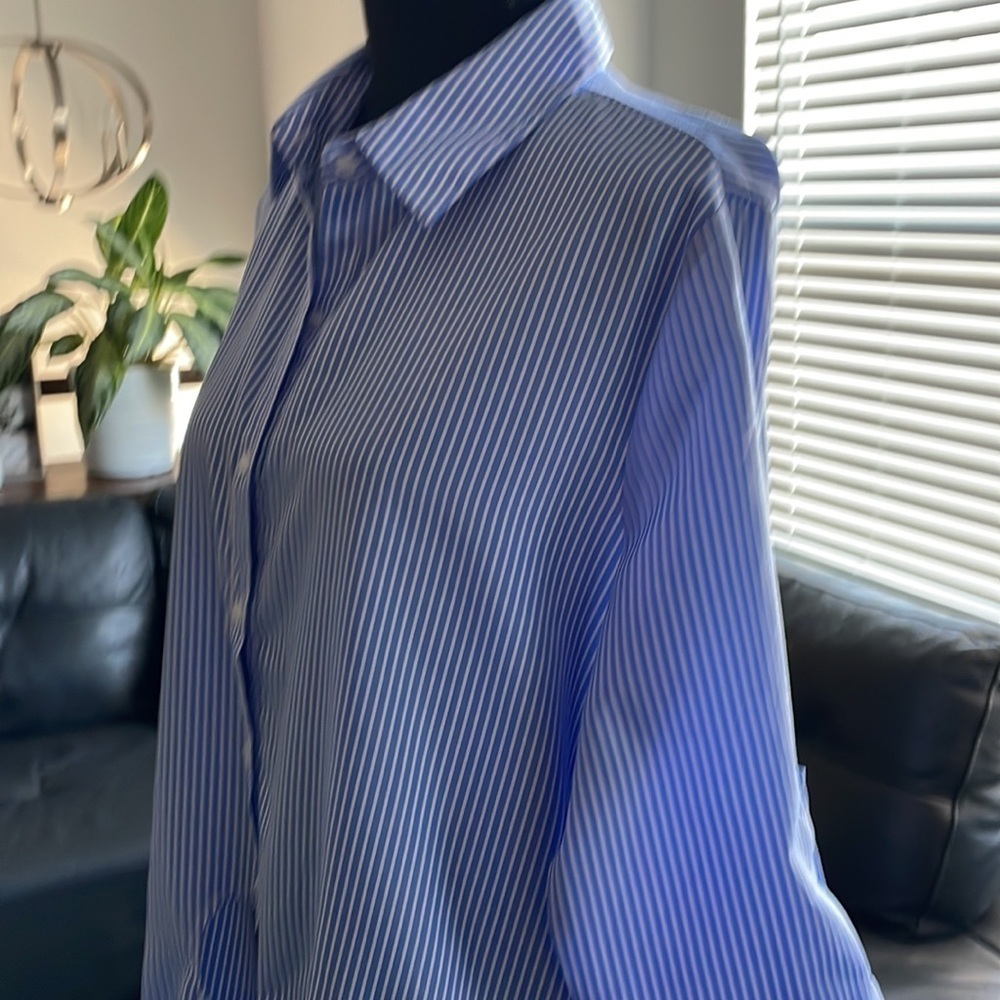 RD & Koko Button Front Shirt Size L Blue White Stripes Oversized Relaxed Beachy